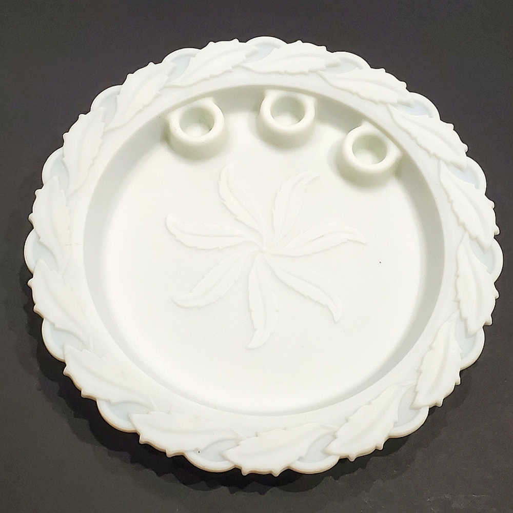 1950s Star Holly 3 Taper Candle 🕯 Satin Milk Glass Plate by Imperial Glass-Ohio